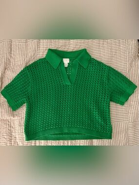 H&M Premium Kelly Green Cropped Knit Polo Top